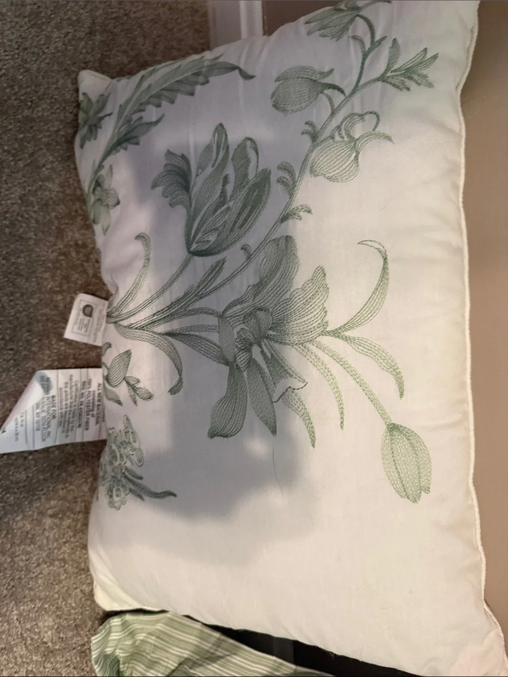 Laura Ashley Cream Pillow with Sage Green Botanical Embroidery set of 2 pillows